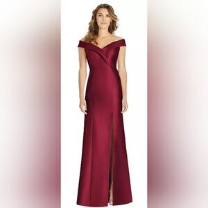 ALFRED SUNG Off-The-Shoulder Satin Gown NWT size 8-R Burgundy